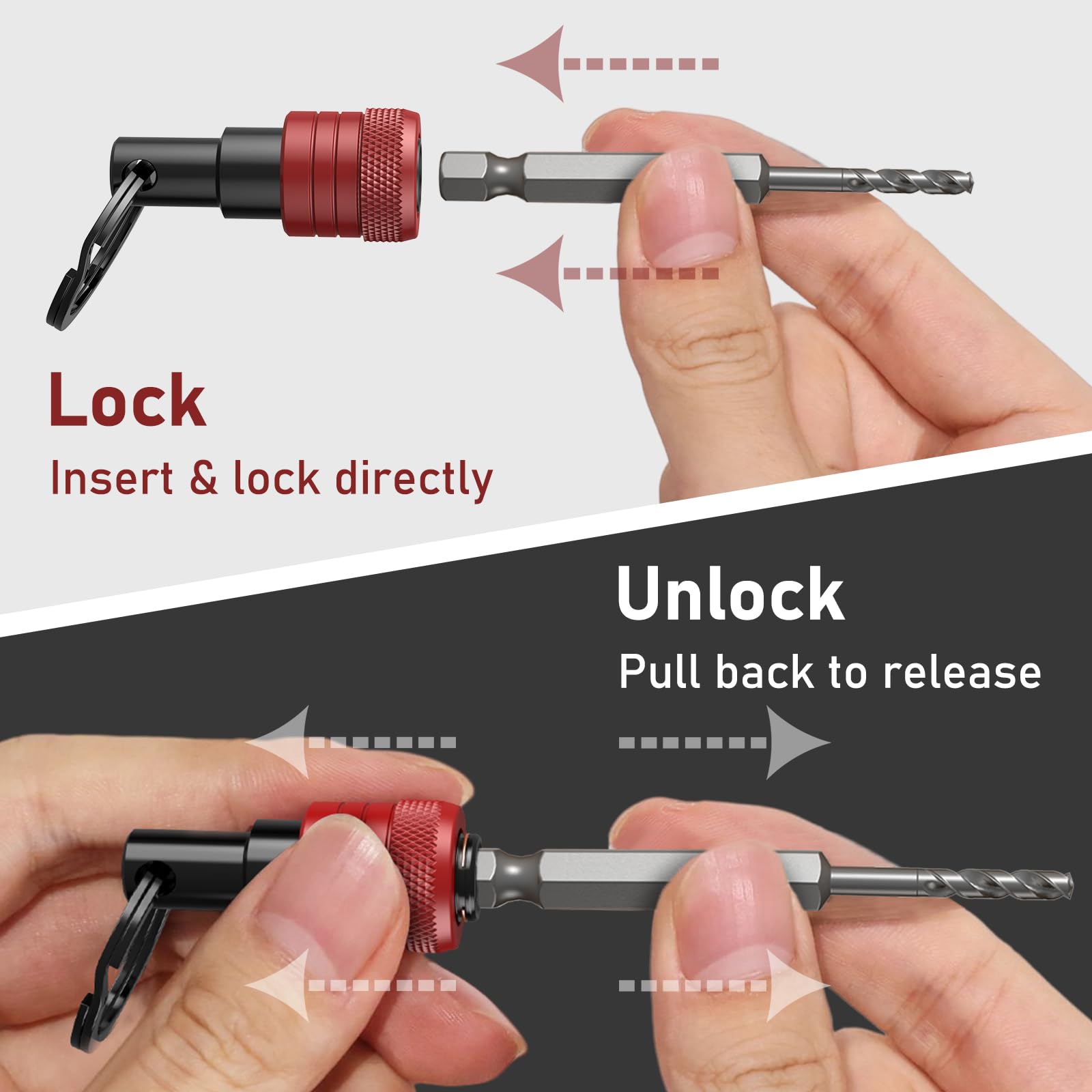Drill Bit Holder Keychain 6pc, 1/4 Hex Quick Release Drill Extension Bit Holder Tools with Handly Carabiner - Image 4