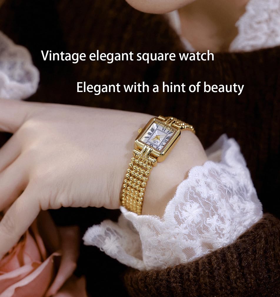 Reloj de pulsera vintage con números romanos para mujer, con opciones doradas o plateadas, esfera cuadrada, resistente al agua hasta 30 m, elegante regalo de joyería