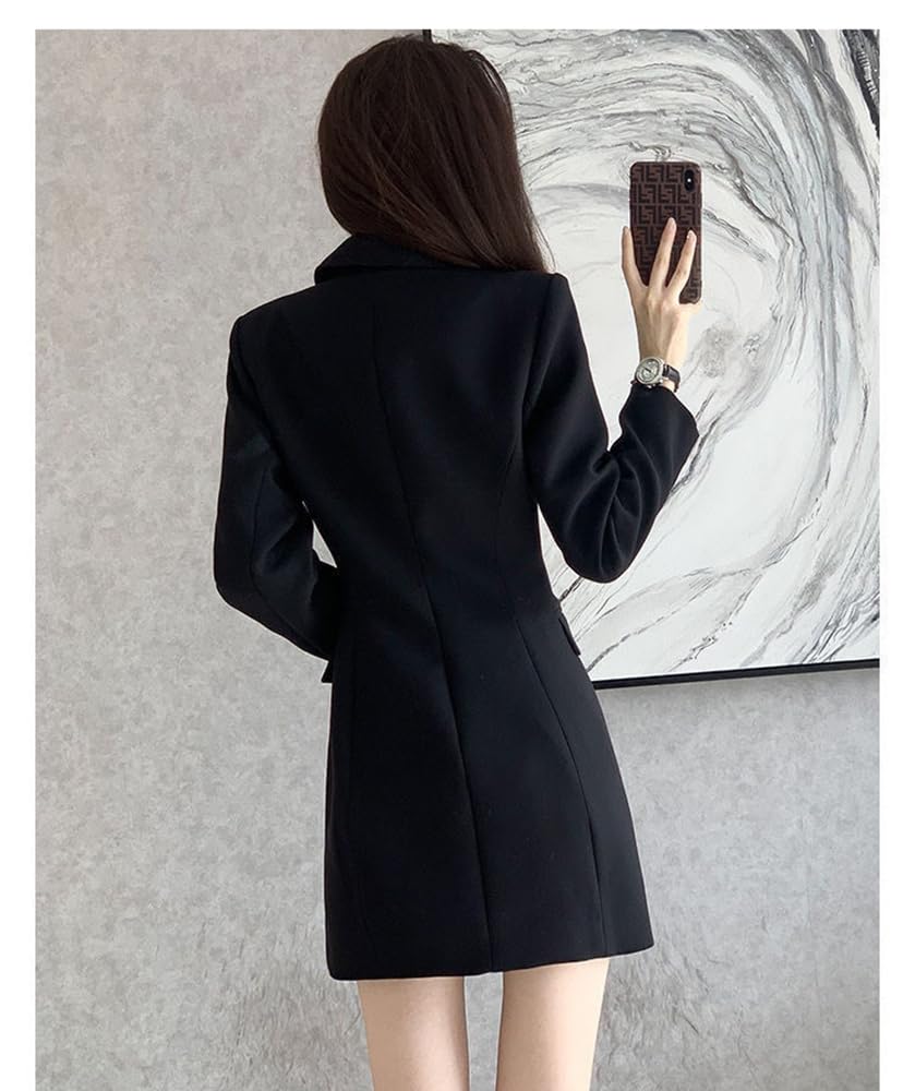 Donna Doppio Petto Bottoni Blazer Lavoro d'ufficio Vestito Cappotto Picco Risvolto Smoking Giacca
