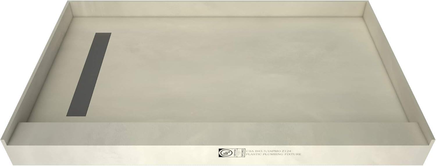 Tile Redi USA RT3754LPVCSBN Redi Trench Shower Pan, 54" W x 37" D, Left Brushed Nickel Solid Surface Grate