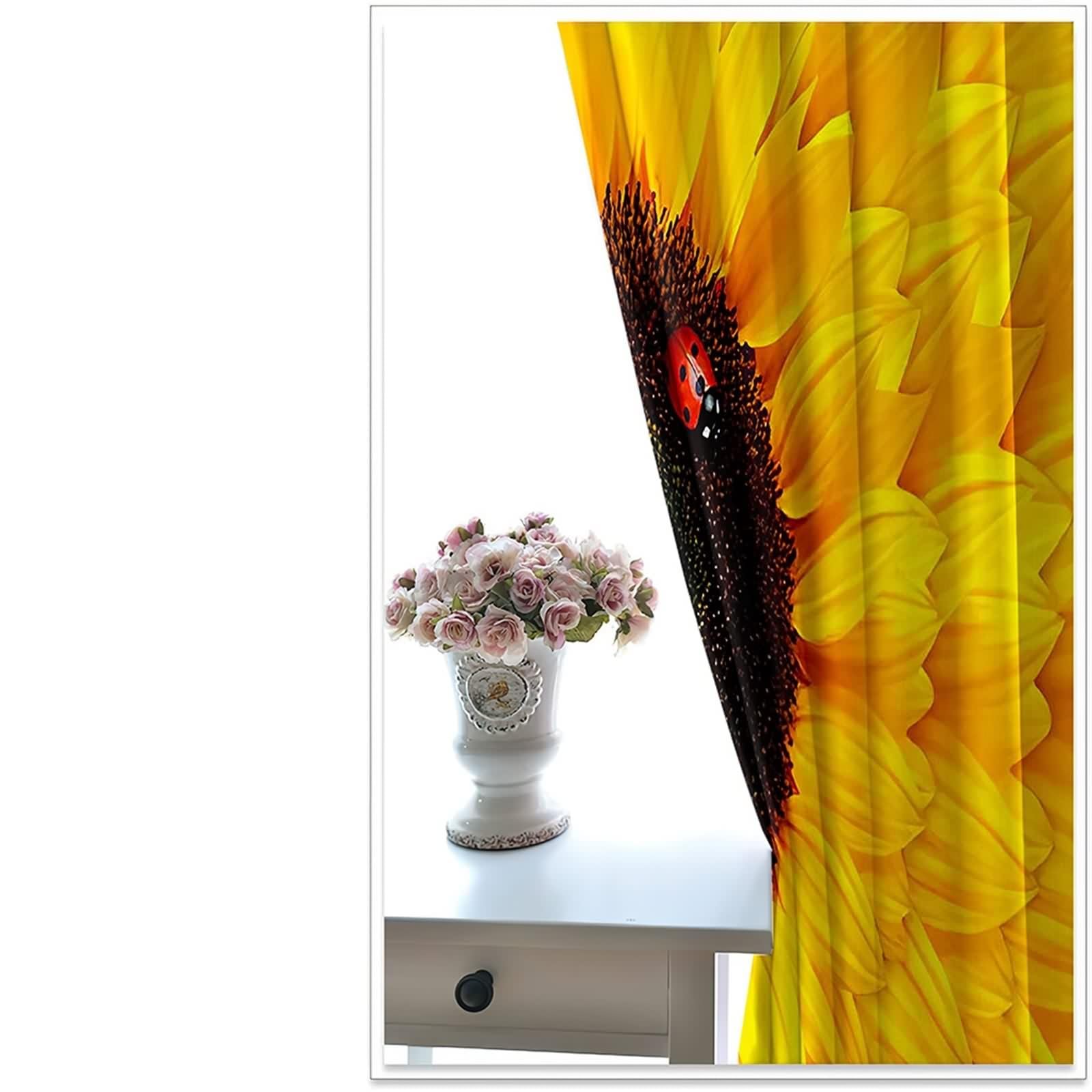 Zasłona zaciemniająca do okna do sypialni, zasłony do salonu żółty czarny poliester słonecznik 214L x 229H CM Zestaw 2 szt