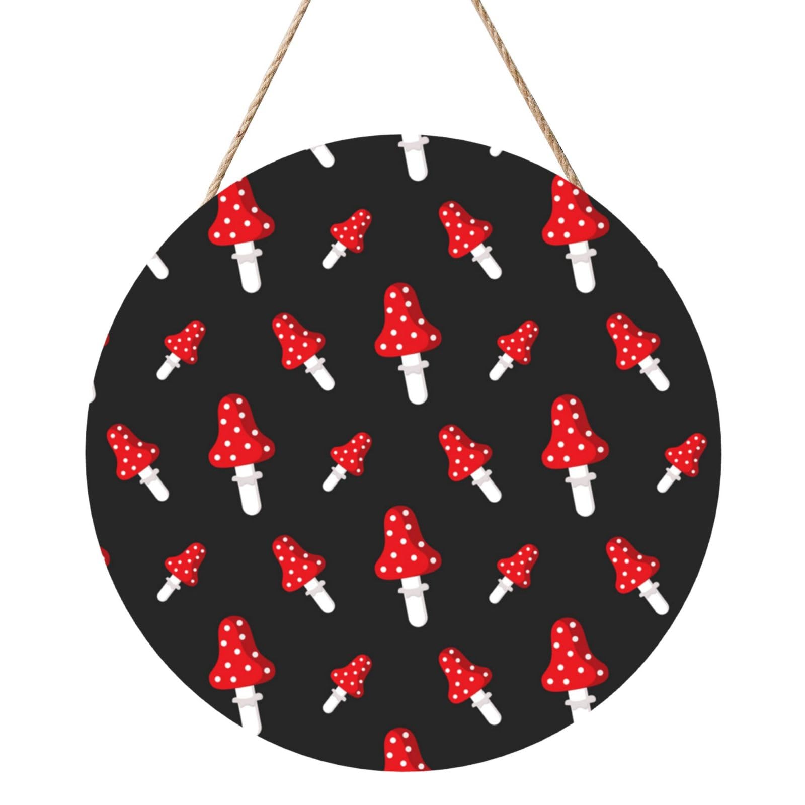 InOmak Amanita Mushroom Pattern, Round Wood Panel Painting 12 in, Wall Hanging Painting For Home