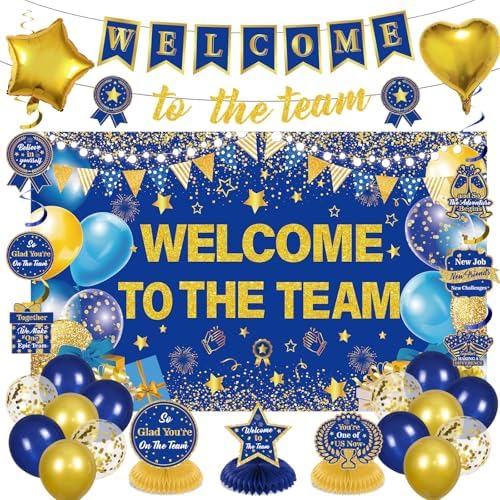 Amazon.com: Welcome To The Team Decorations Banner Blue Gold Welcome ...