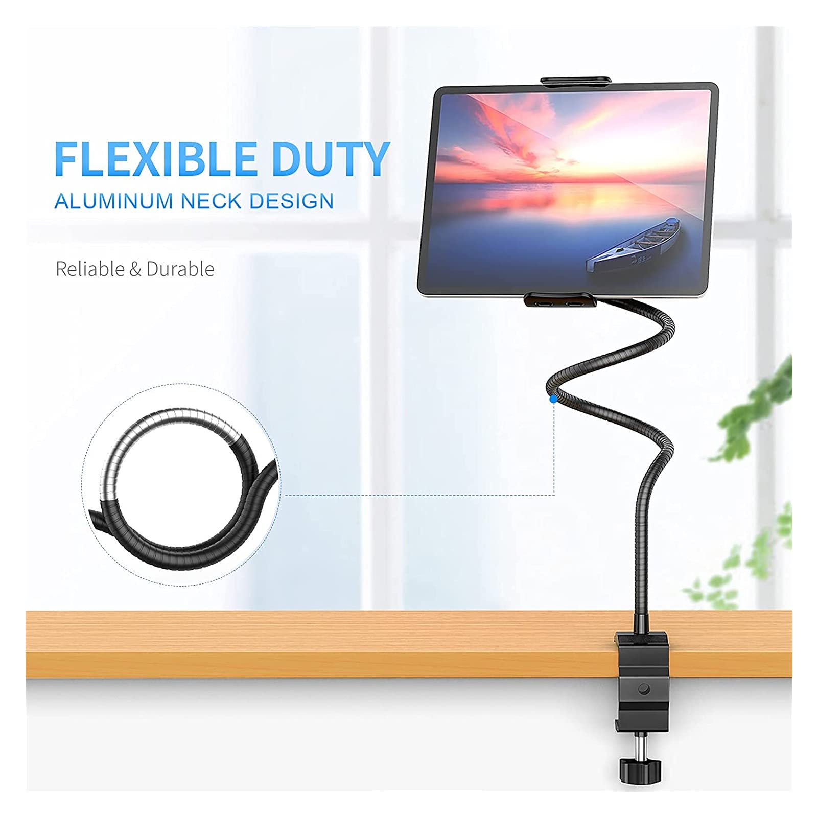 JJJ Schwanenhals-Tablet-Halterung und Handy-Halterung, universeller 360° flexibler Tablet-Ständer, fauler Armhalter, Klemmhalterung, Bett