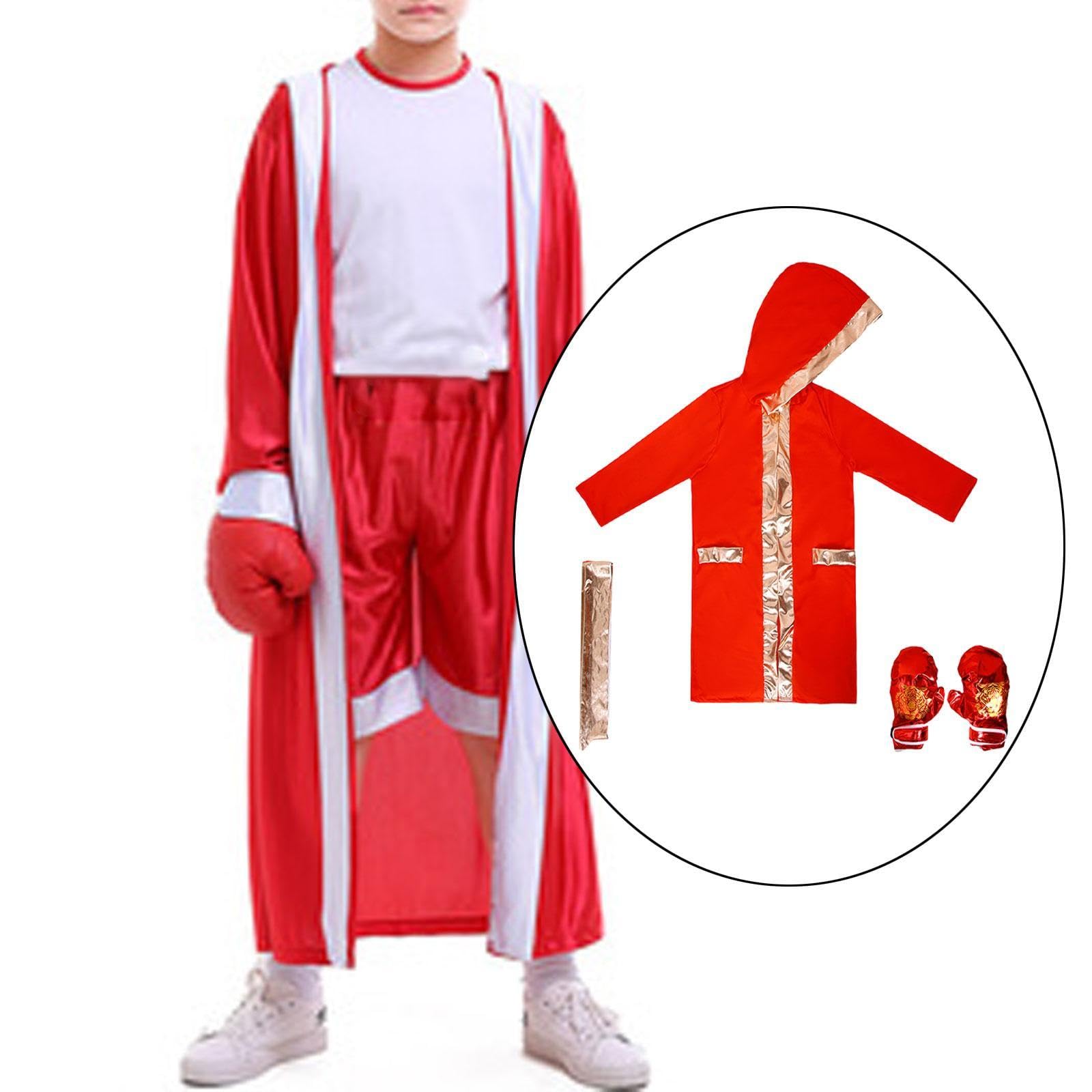 3 Pièces Costume de Boxe Uniforme de Déguisement Complet Tenue de Scène de Boxeur avec Gants en Tissu Doux et Respirant Adapté pour