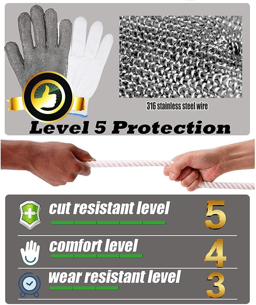 防刃軍手 カット耐性手袋レベル5保護、キッチン剥離カキのシェル/マンドリンスライス安全アンチカットグローブ、ユニセックス