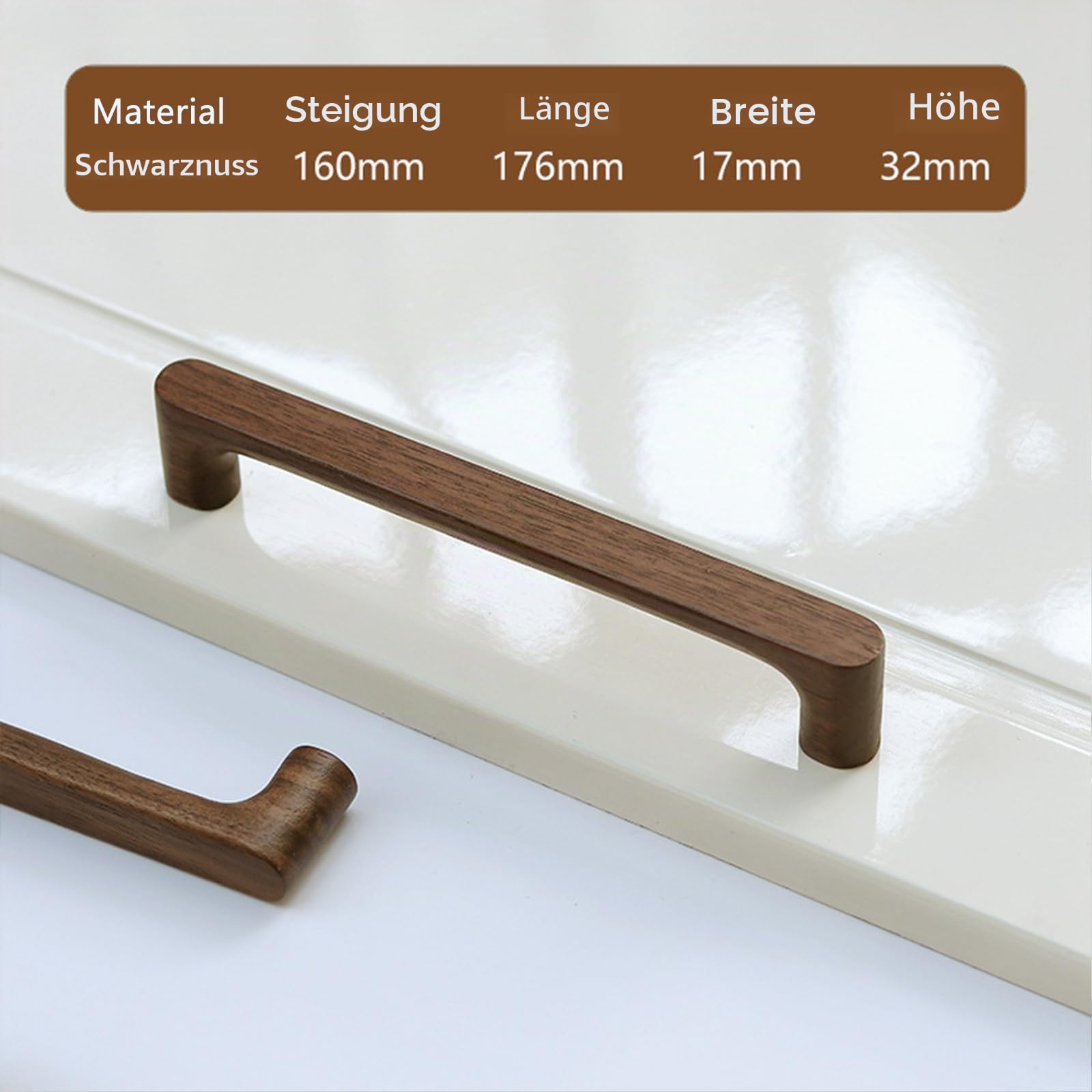 Schrankgriffe aus Massivholz Dunkles Walnussholz Originelle Holzfarbe Schlichter Moderner Stil für Schrank Tür Schublade Kommode Schublade (6, 160MM)
