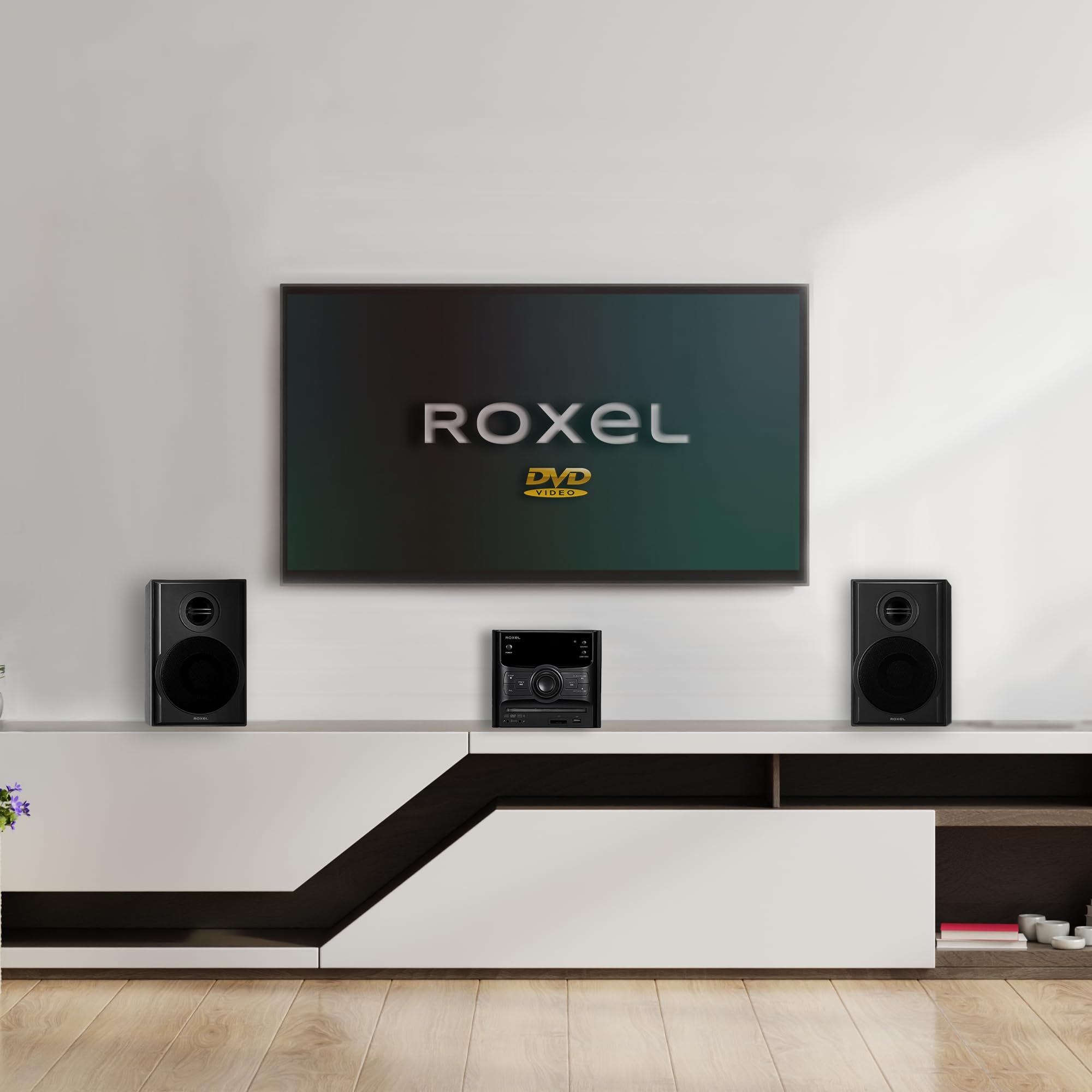 Roxel RCD-250BT Lecteur CD Hifi compact tout-en-un, mini stéréo, lecteur DVD, fonction karaoké, télécommande, lecture sans fil, radio FM, lecture MP3 USB, sortie RMS 40 W