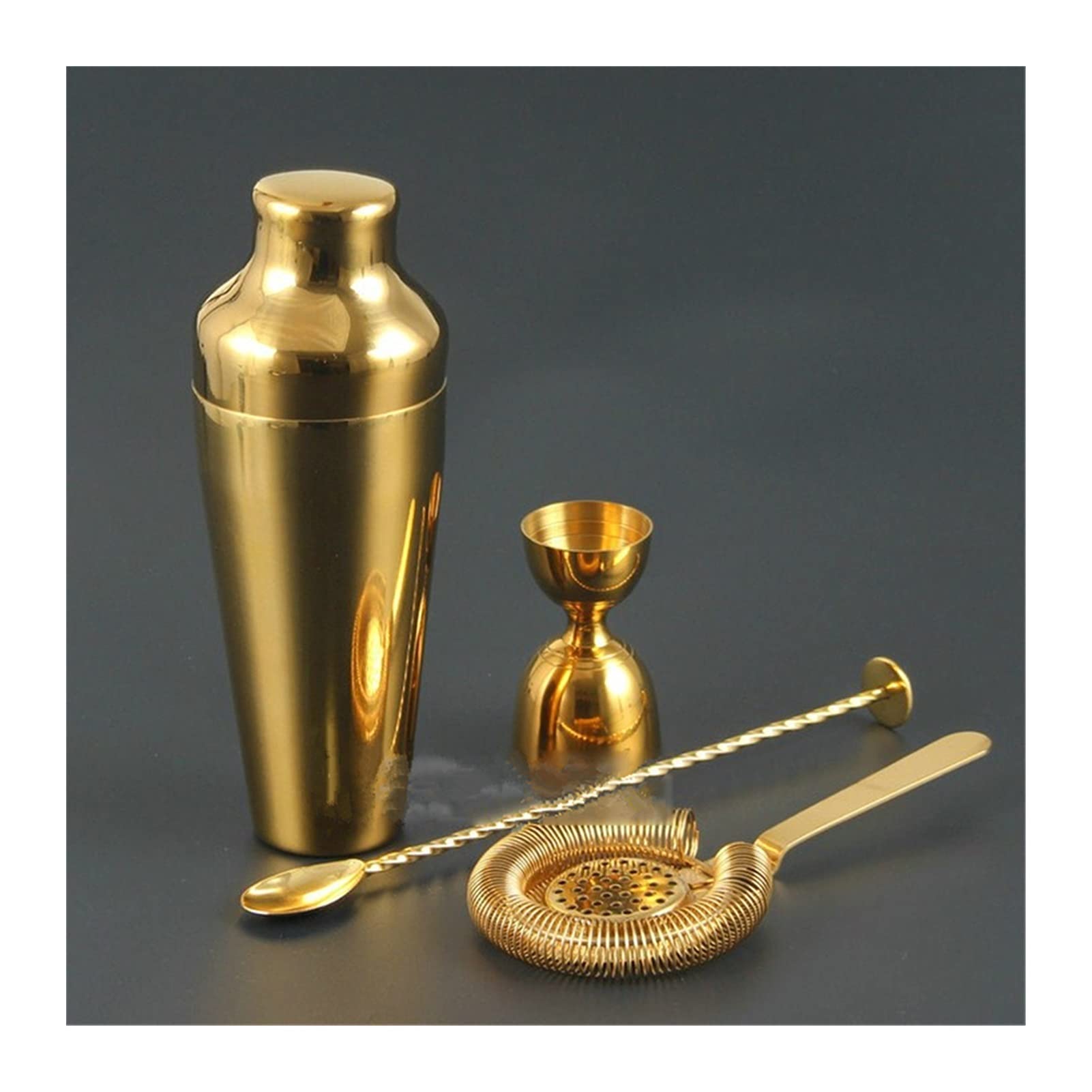 Cocktail Shaker Cocktail Shaker Bar Set Shaker Barware Set 4 Pezzi Bartender Kit Include Shaker, Jigger, Filtro e cucchiaino Strumenti per Bar Professionali Bartender Kit (Color : Gold Set)