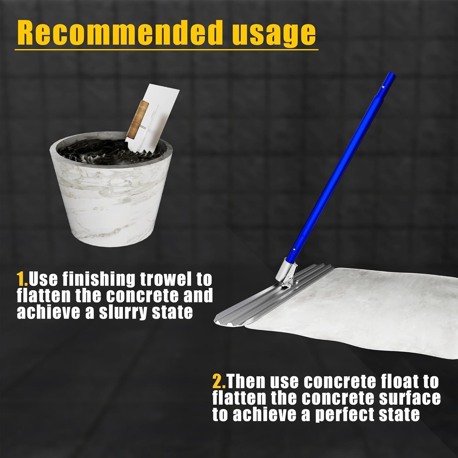 Kit d'outils pour taloche en béton avec truelle ultra longue en alliage d'aluminium et de magnésium et 4 poignées combinables pour plâtrage et nivellement lisses