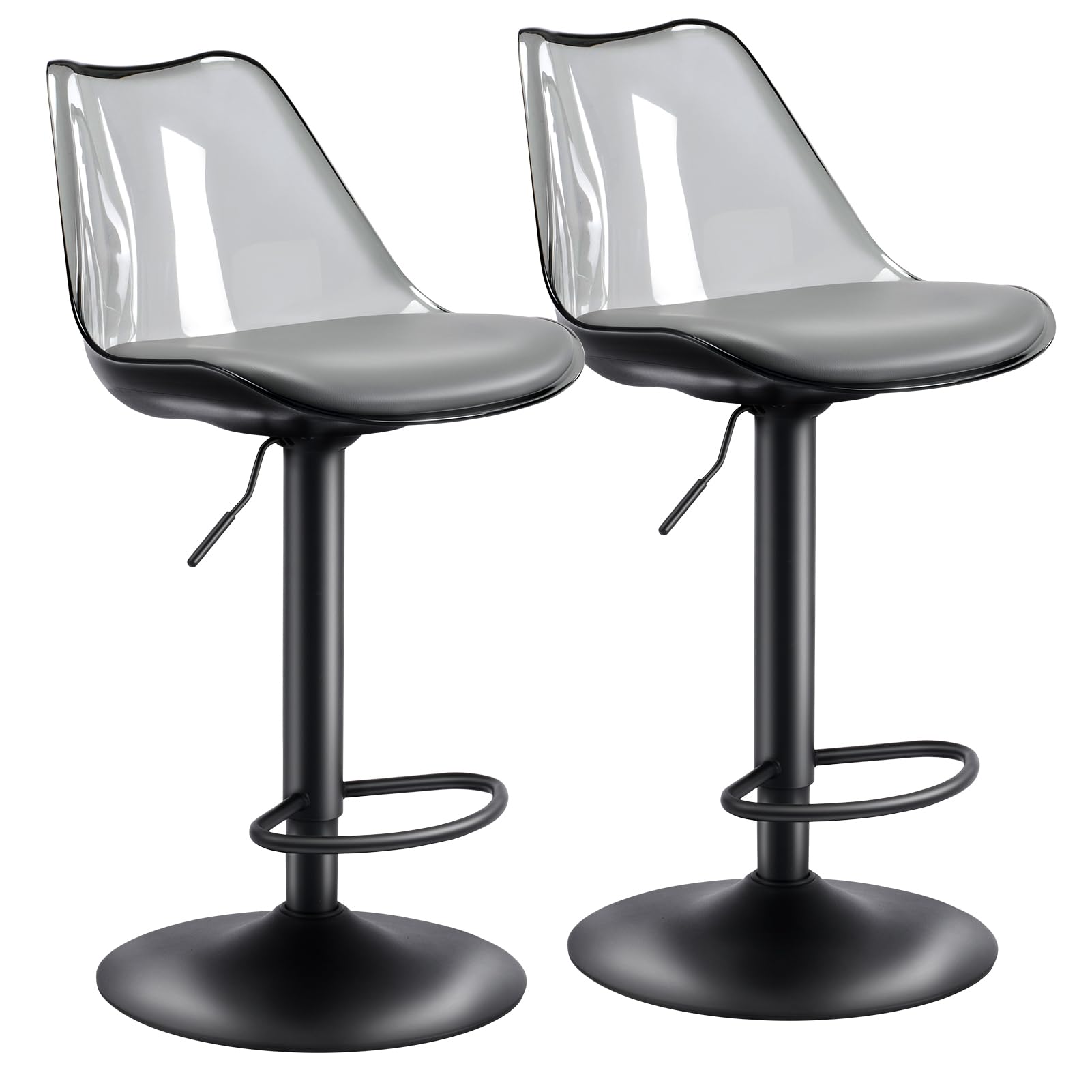LOVSPATIO Clear Bar Stools Set of 2, Counter Height Adjustable Swivel Acrylic Bar Stools with PU Leather Upholstered, Armless Bar Stools for Kitchen