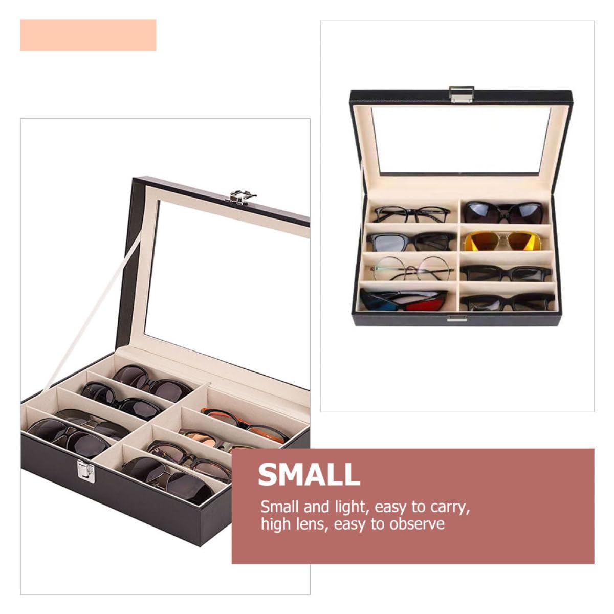 Boîte à Lunettes en Cuir Pu Noire pour Montre et Bijoux, Organisateur Pratique pour Rangement et Protection, pour Usage Personnel Coiffeuse