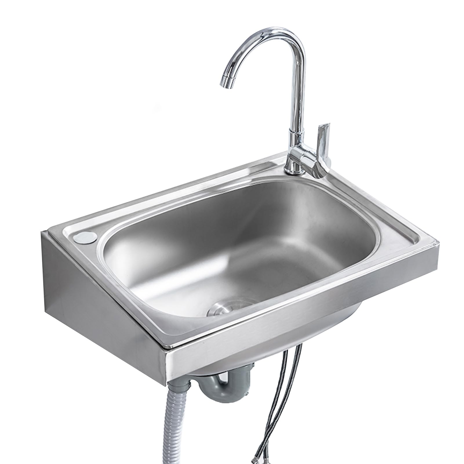WDSOPK Stainless Steel Sink Wall Mounted Sink Commercial Hand Washing Station Kitchen Sink Rectangular for Laundry Room, Indoor Use, Rv, Laundry Sink, Bathroom (42x37cm)