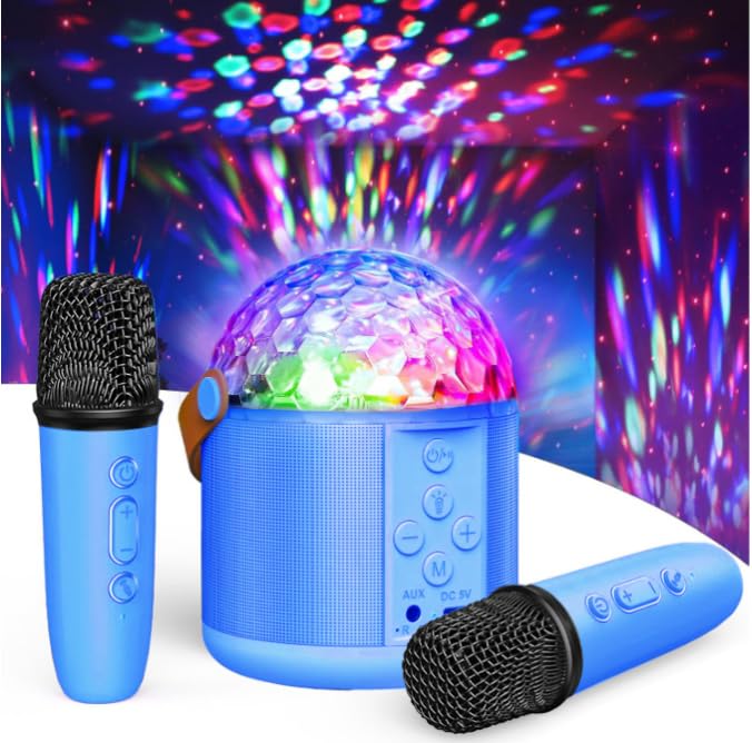 Image of Karaoke Machine for Kids, Birthday Gifts for Boys Ages 4 5 6 7 8 9 10, Microphone Toys for 3-12+ Year Old Kid, Portable Bluetooth Speaker and 2 Wireless Microphones with Disco Lights for Family Party