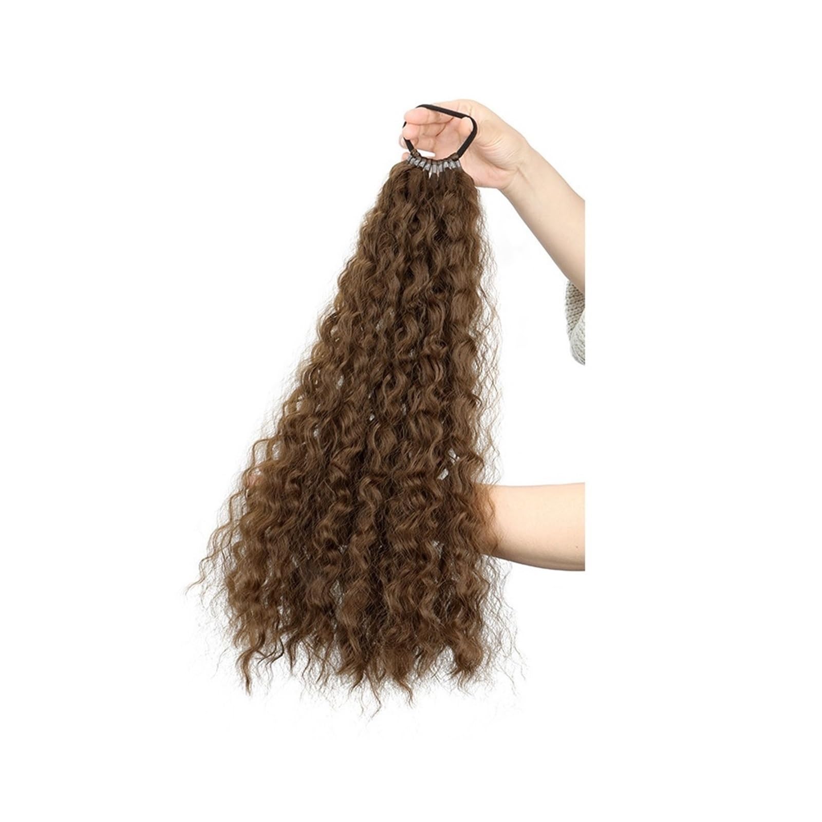 Naturalny Syntetyczne warkoczyki afro kręcone, koński ogon, kręcone włosy, przedłużki do kucyka, 10 pasm, DIY, warkocz kucyk Idealny wygląd(8)