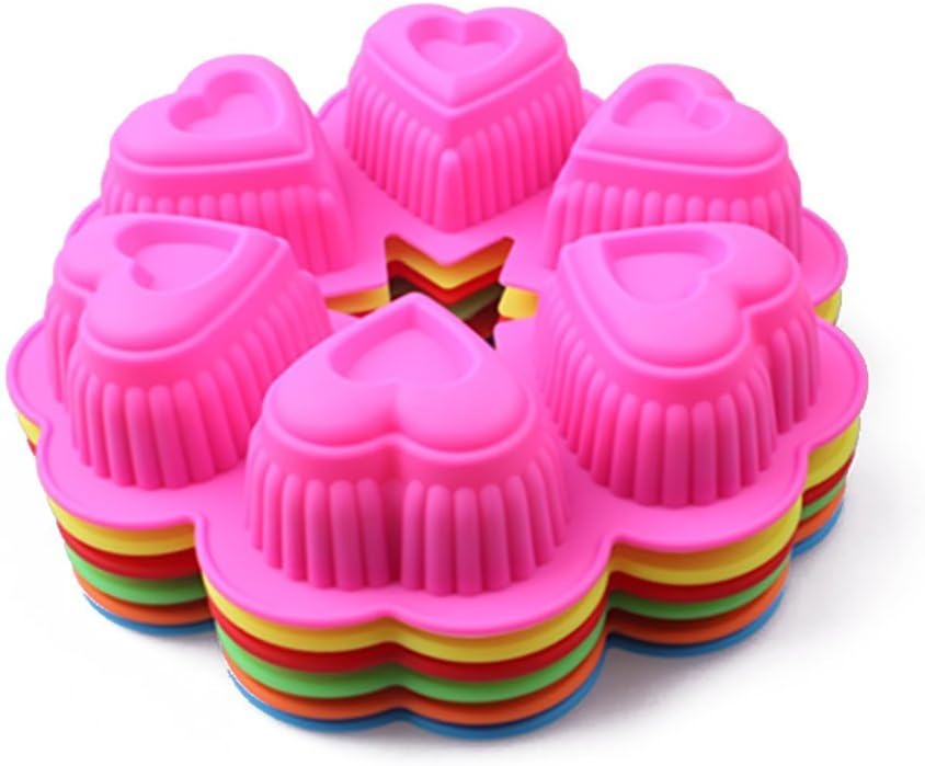 PIAGO 6 Cavities Flower Heart Shape Silicone Cake Baking Mold Cake Pan Muffin Cups Handmade Soap Molds Biscuit Chocolate Ice Cube Tray DIY Mold