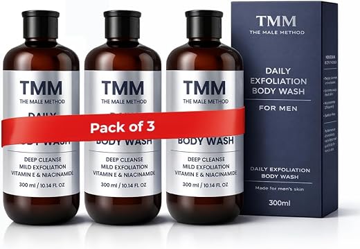 TMM The Male Method Exfoliating Body Wash Shower Gel for Men (Pack of 3 x 300 ml) | Niacinamide, Ceramides, Vitamin E &amp; Pr...