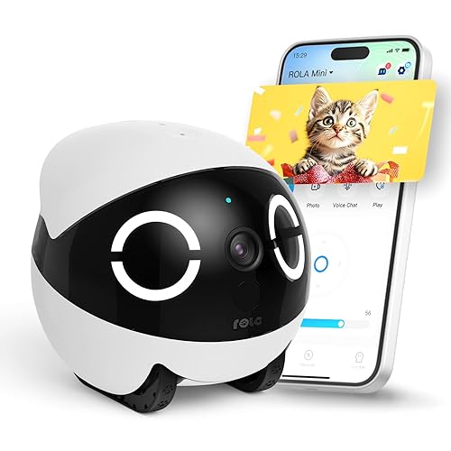 Enabot EBO 2K Camera Robot ROLA Mini: Movable Pet Camera Battery-Powered with Phone App, Indoor Cam w/One-Touch Call, 2-Way Talk, Night Vision, Motion Detection, Video Recording