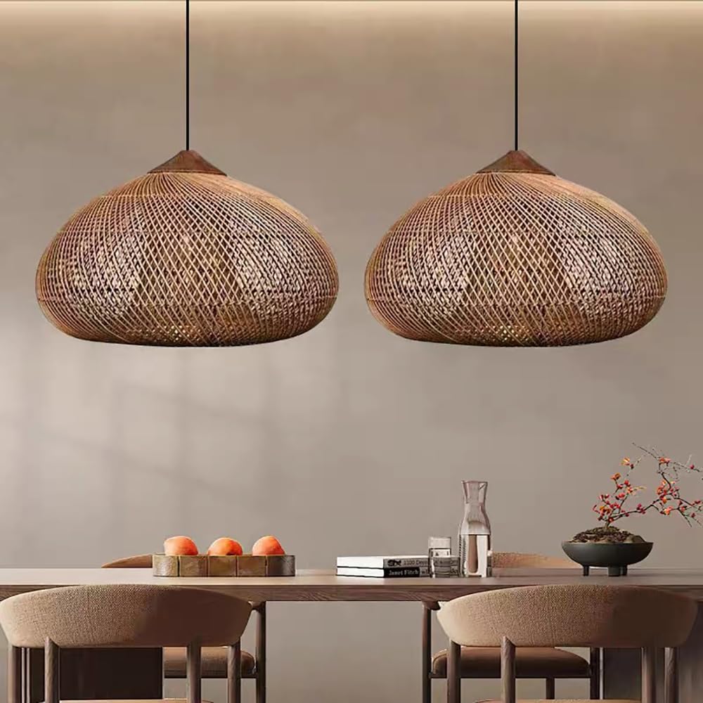 XQIDIANAA 1Pack Boho Large Rattan Chandelier Light Fixture, Farmhouse Pendant Light Hand Woven Chandeliers for Kitchen Bedroom, Dining Room, Living Room, Hallway, Foyer
