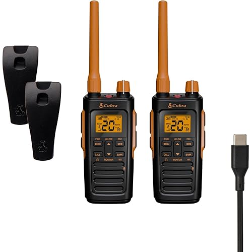 Cobra TrailBlazer 450 GMRS Radio (2-Pack) – IP54 Weather Resistant, 16hr Battery, 2.5W Long Range Walkie Talkies, Large LCD Display, NOAA, Programmable Software, Removable Antenna, Repeater Capable