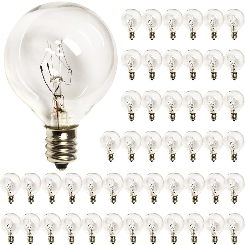 SUNSGNE G40 Replacement Light Bulbs, 5 Watt Clear Bulbs 1.5 Inch Globe Light Bulbs for Indoor Outdoor String Lights Replacement, Fits E12/C7 Screw Base Socket, 50 Pack