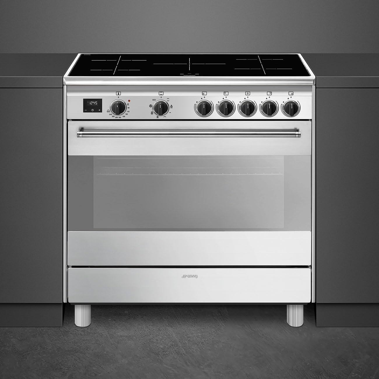 Smeg BG91IX2 Płyta Indukcyjna 5 Stref 90x60 cm Forno Elettrico Multifunzione Vapor Clean Stal Nierdzewna Klasa A