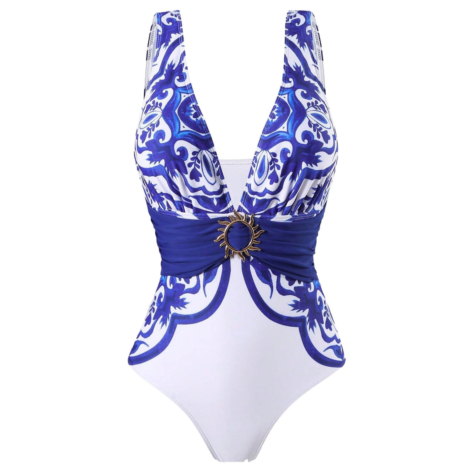 Genérico Bañador Mujer Una Pieza, Bañador Mujer Reductor, Traje De Baño De Verano para Mujer con Cuello Cuadrado Y Estampado Floral Cómodo Y Elástico