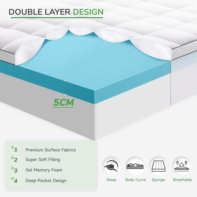 Autsel Gél Memory Foam Matracvédő 180x200 cm - Kétrétegű Hűsítő Fedőmatrac, Mosható Hipoallergén Matractopper Vörös Színben