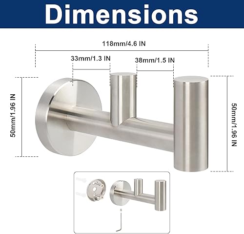 Miniatura 9 de NearMoon Gancho doble para toallas de baño, soporte para toallas de acero inoxidable SUS304, gancho doble resistente para baño, sala de estar,