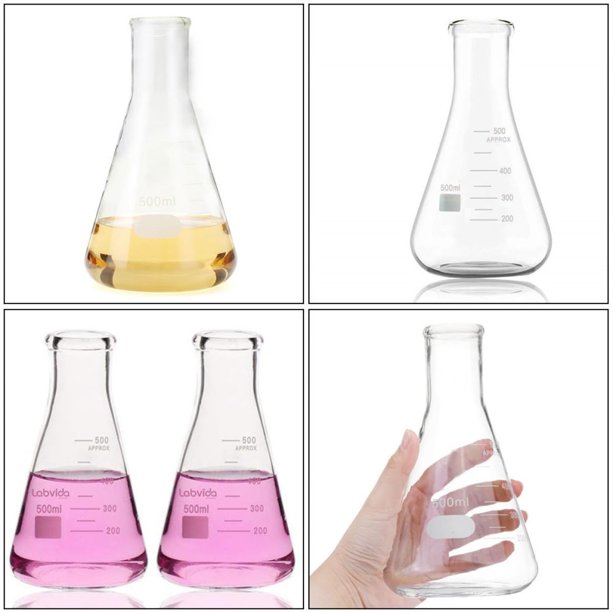 Alipis Set 5 Pezzi di Becher Conico in Vetro Borosilicato da Laboratorio, Capacità Variabile, Fondo Piatto, Resistenza Alta Temperatura e Bassa Dilatazione Termica per Applicazioni
