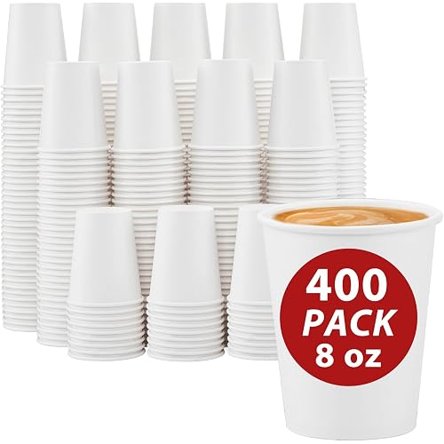 Clawsoff 400 Count Paper Coffee Cups 8 oz White Disposable Coffee Cups Bulk