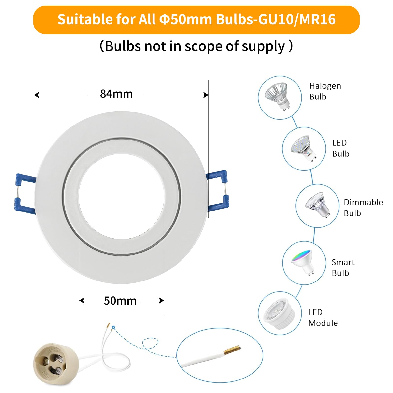 GeyouLux 4x LED Einbaustrahler 230V IP44 Rahmen mit GU10 Fassung, Aluminium Deckenspots Weiß, Rund Flach LED Spots Badezimmer Einbauspots Spot Einbaurahmen 68mm lochmass für Außen- Innen