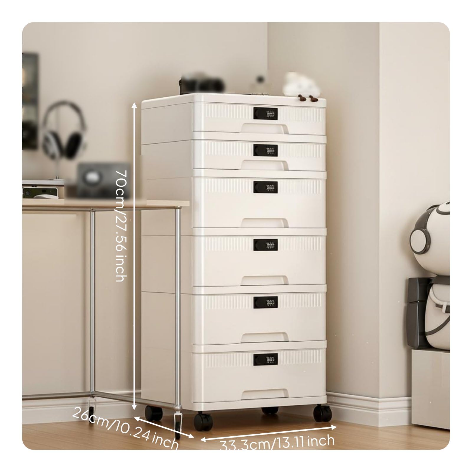 Almencla Archivador con Cajonera de Escritorio Gabinete de Almacenamiento Organizador con Llave Compartimentos para A4 Certificados y Suministros Material PP, 6 Capas 4 Altas + 2 Bajas