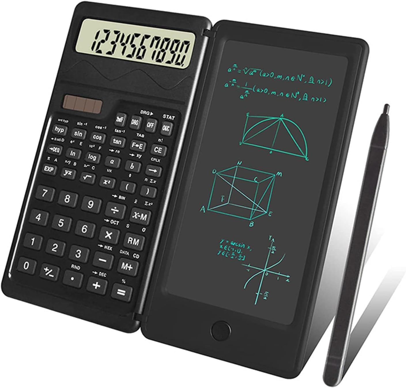 Calcolatrice Scientifica Portatile Pieghevole con Lavagna Cancellabile, LCD a 10 Cifre Ricaricabile Solare, Versatile per Ufficio e Scuola