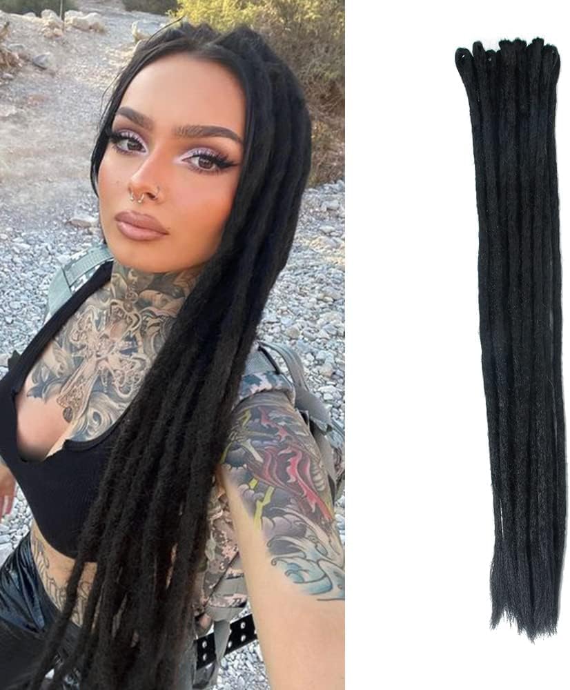 VIEWS Dreadlock Extensions - 10 Strands of Natural Color Soft Long Dreads Handmade for Men & Women, Synthetic (Black)-picture-27