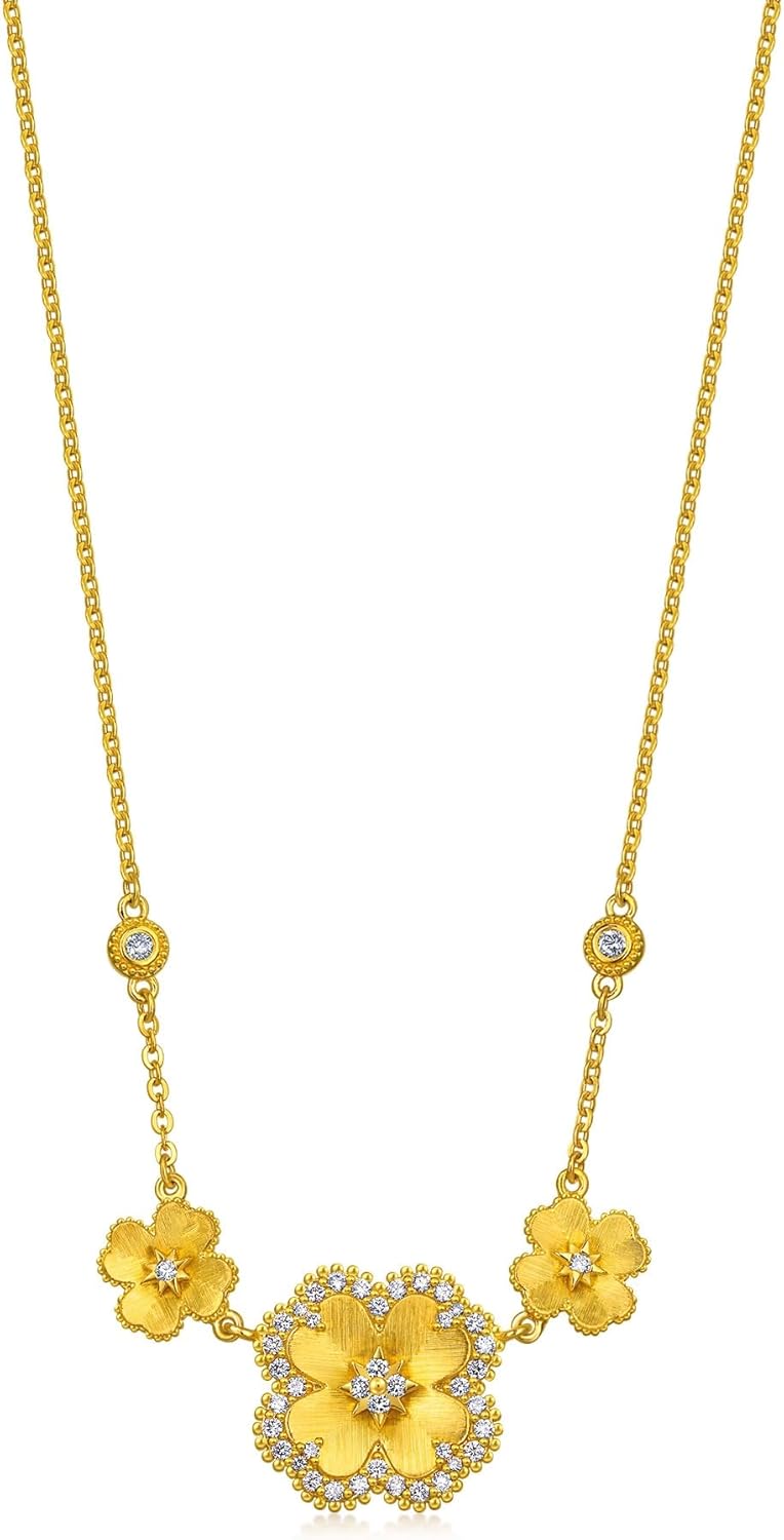 CHOW SANG SANG Gold Rhyme 999 Gold Diamond Four-Leaf Clovers Necklace for Women 47cm 96049N