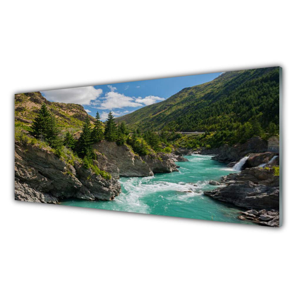 Tableau mural montagnes en verre trempé 125x50 cm avec 4 crochets