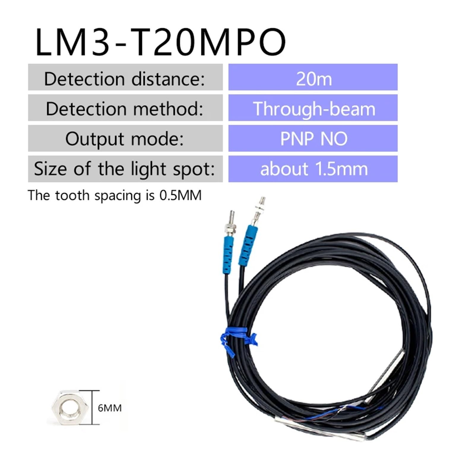 Sensor M3 Sensor de interruptor fotoeléctrico de haz ultracompacto Sensor de luz visible Interruptor de sensor infrarrojo NO(LM3-T20MPO)