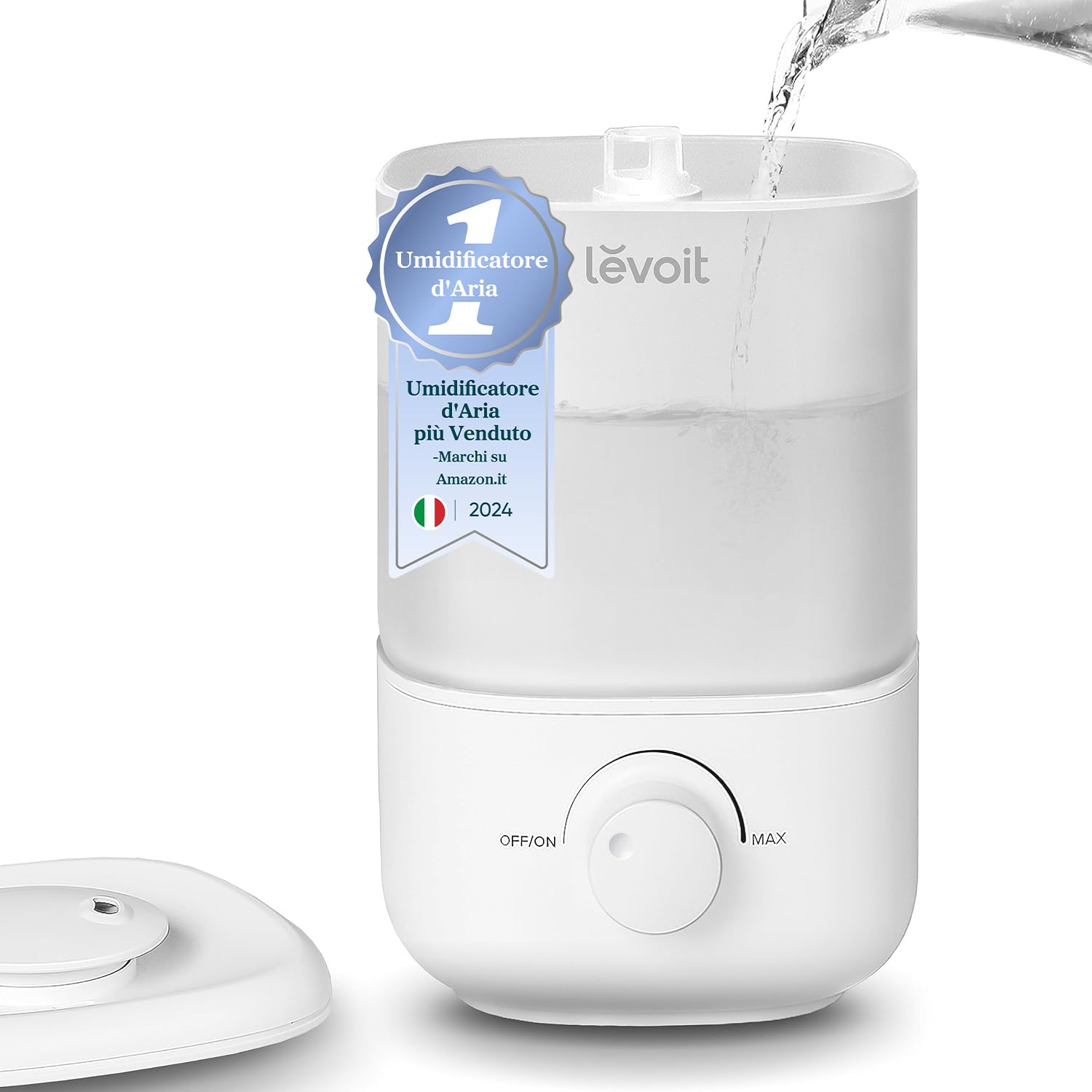 LEVOIT Umidificatore Ambiente Bambini, 2,5L/25H, 26dB, Silenzioso per Camera da Letto e Bambini, TOP-FILL, Nebbia Fredda e Spegnimento Auto, Ugello a 360°, Senza BPA, Bianco