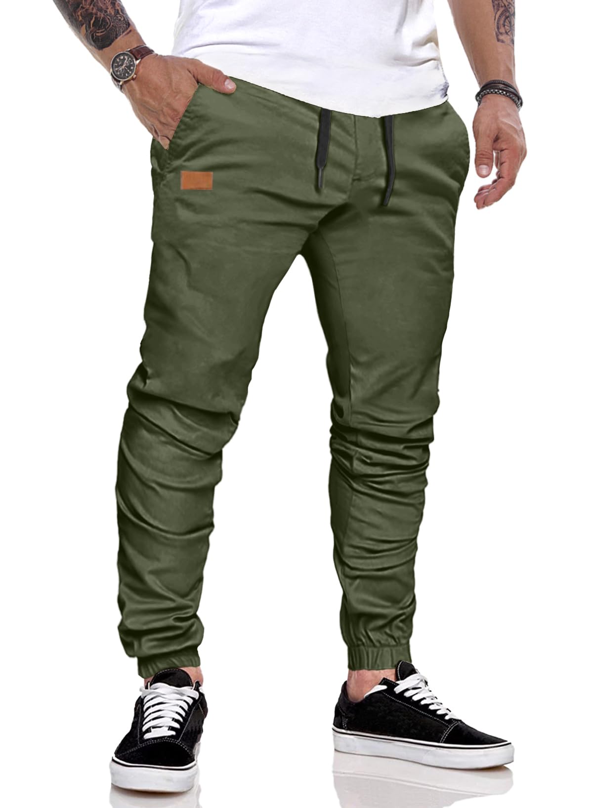 JMIERR Hose Herren Chino Cargo Hose Jogginghose Herren Baumwolle Sporthose Casual Freizeithose Elastische Taille mit Kordelzug Sweatpants Herren mit Taschen, B Grün M