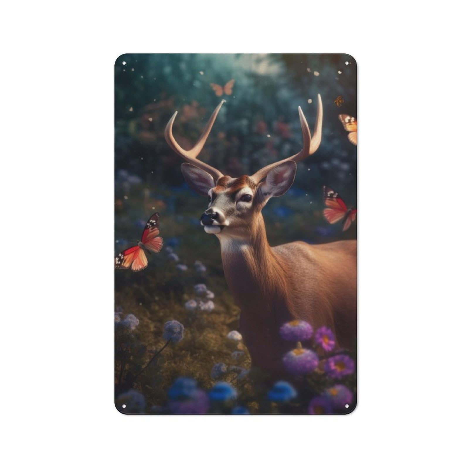 Junmoney Magical Deer Butterflies Rustic Metal Plaque 30X20cm For Dining Room Or Kitchen, A Housewarming Gift For Dining Room Decor Fans