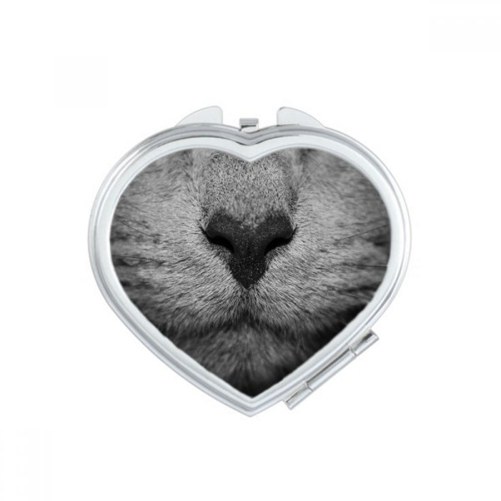 Miroir compact chat gris portable pour corriger votre maquillage n'importe où