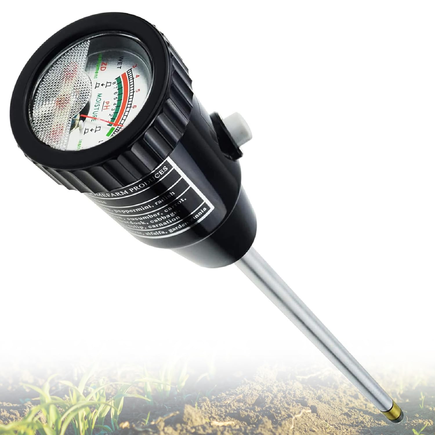 Testeur de sol professionnel, testeur de pH et d'humidité du sol, avec sonde à électrode métallique de 295 mm, haute précision, affichage numérique à cadran clair, favorise la santé des plantes, pour