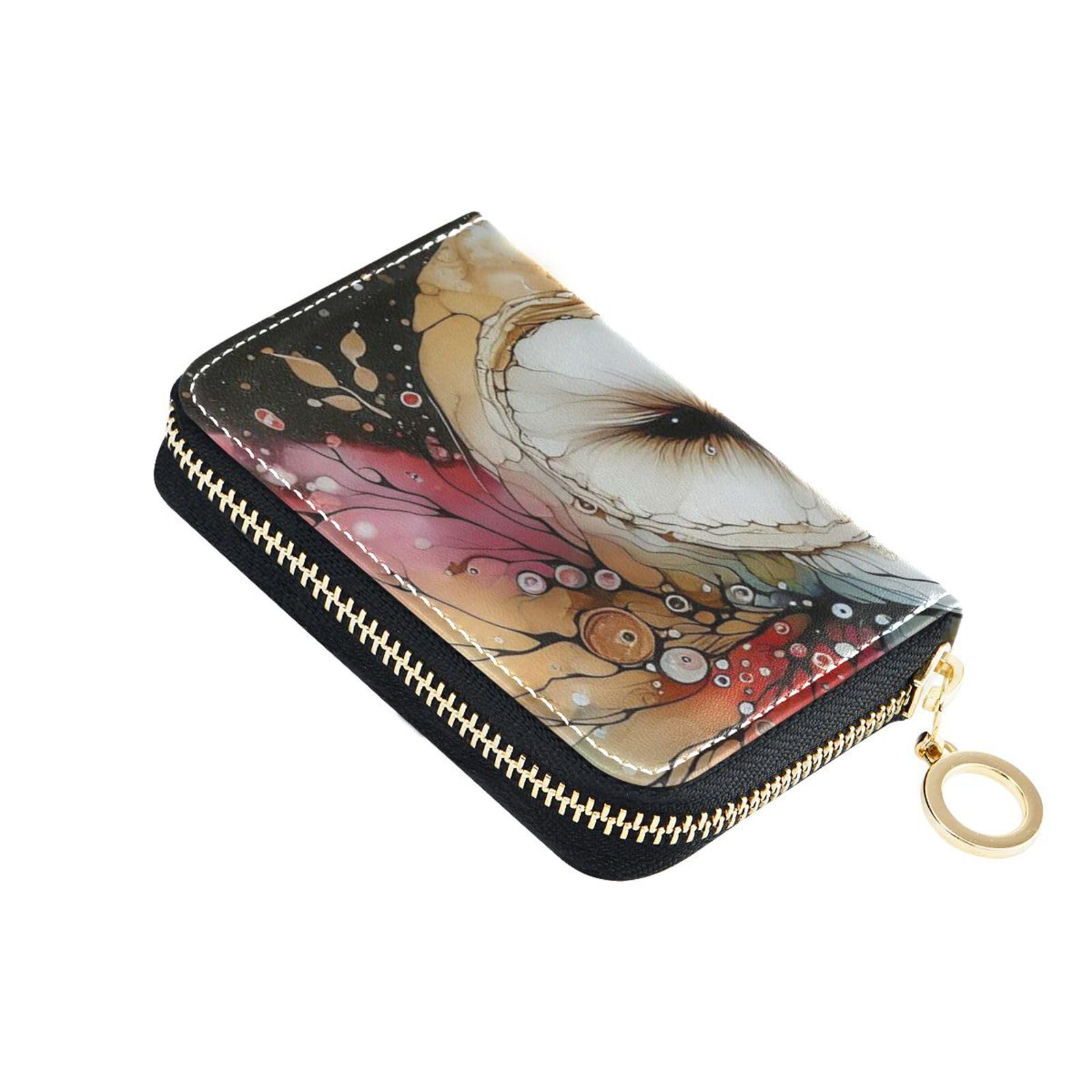 VitVerCosy Barn Owl Leather Wallet Credit Card Holder Wallets for Women Small Card Case with Zipper Keychain Accordion Wallet RFID