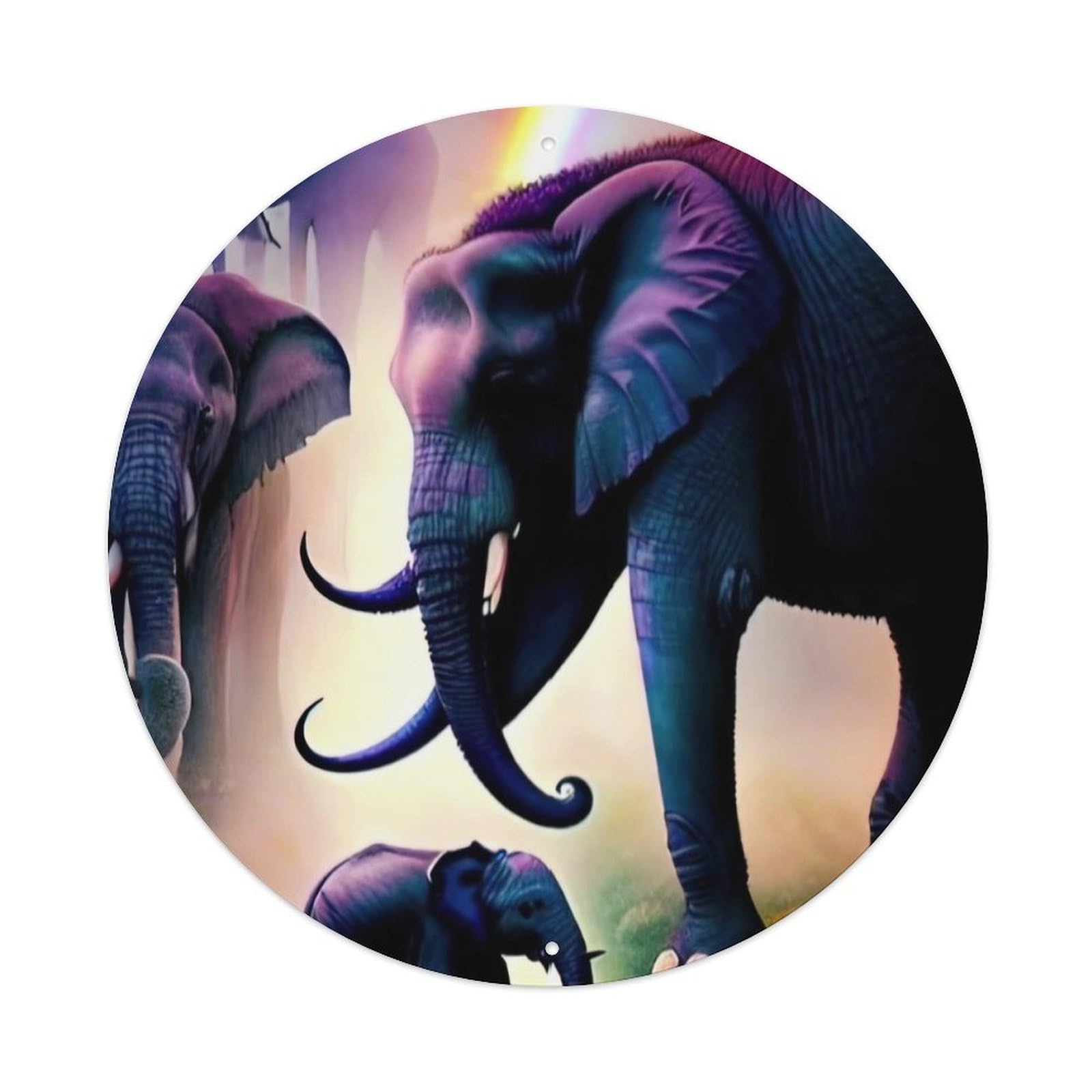 Animal Artwork Elephant Under The Rainbow Vintage Metal Tin Sign Plaque Wall Decor for Cafe, Club Bar, Office, Garden Metal Poster 8x8Inch