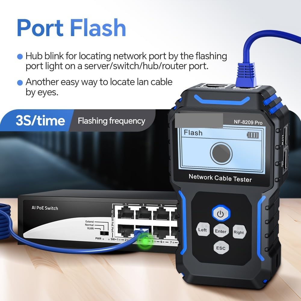 Tester for cavi di rete NF-8209Pro, Tracker for Cat5 Cat6, PoE, Rileva lunghezza, Test continuità con NCV e lampada