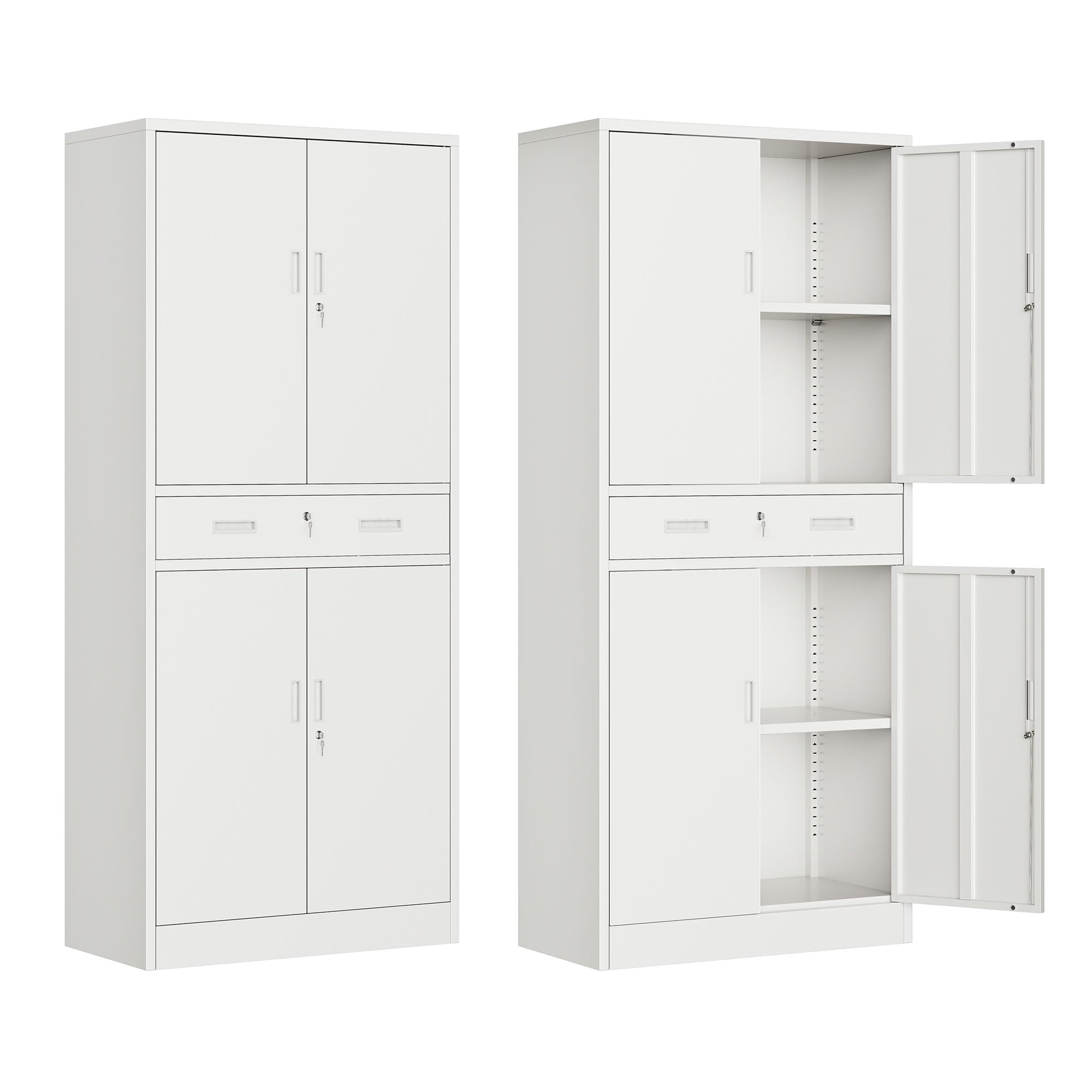 BESFUR Metal Storage Cabinet with a Drawer 4 Doors and 2 Adjustable Shelves Garage Storage Cabinet with Lock 71" Office Storage Cabinets Locking