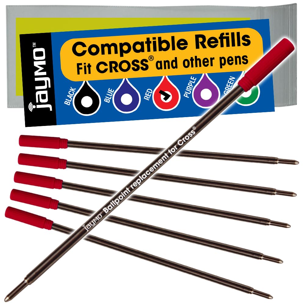 Jaymo Replacement for Cross 8515 - Measures 4.563 in / 116 mm Long - Ballpoint Pen Refill - 6 Red