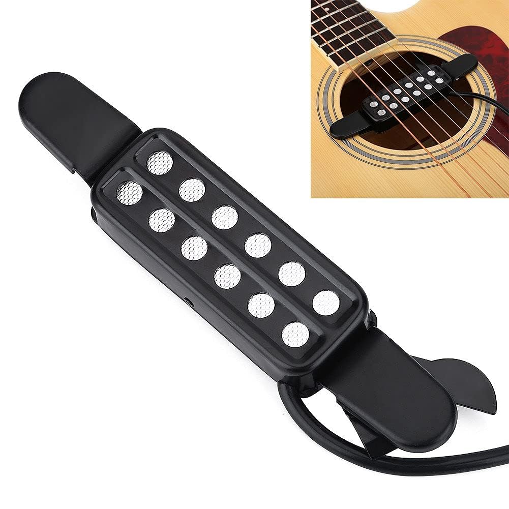 Alomejor Micro Guitare Acoustique,amplifie Son Clair Naturel avec 12 Trous sonores,transducteur Capture magnétique pour Musiciens débutants Professionnels en Studio scène répétition