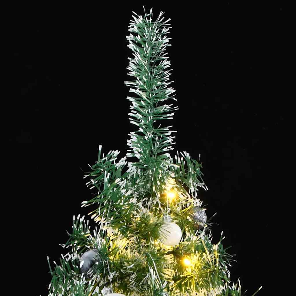 Künstlicher Weihnachtsbaum 210 cm mit 300 LED Lichterkette und Weihnachtskugeln Set, beschneiter Kunstbaum mit 8 Beleuchtungsmodi für Wohnzimmer und Balkon, inklusive Metallständer